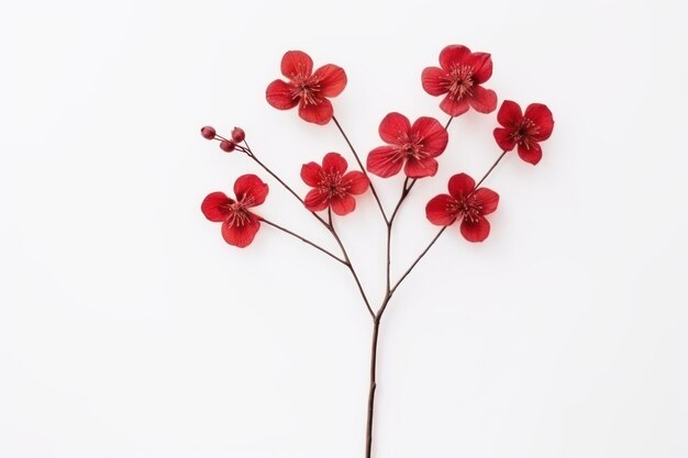 Flor de sinensis roja seca en fondo blanco vista superior plana con espacio vacío