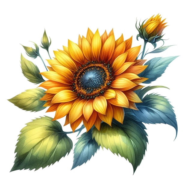 Flor de sol Bliss acuarela Clipart (en inglés)