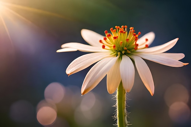 Una flor con el sol brillando sobre ella.