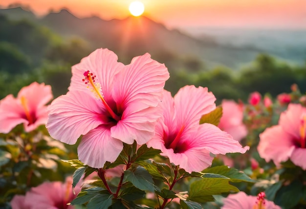 una flor con el sol poniéndose detrás de ella