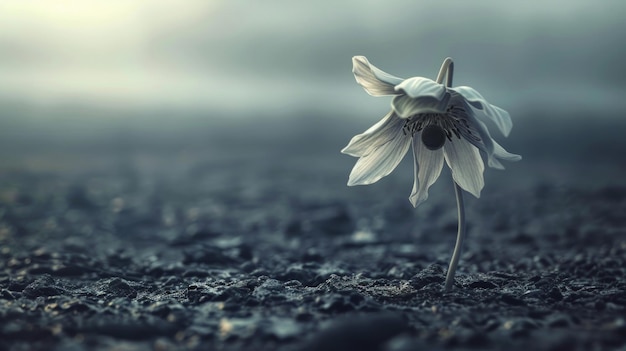 Una flor solitaria y marchitada en medio de grises marcados El aislamiento El dolor y la lucha silenciosa de la depresión