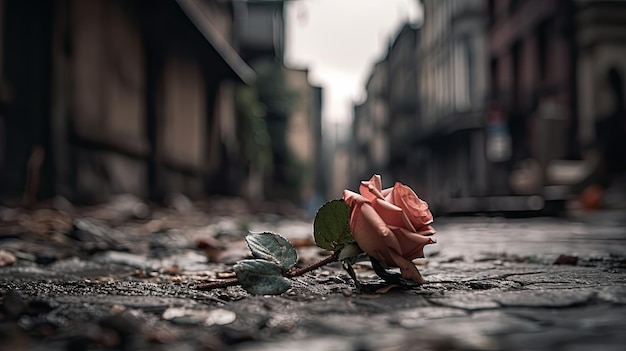 Una flor en el suelo de la ciudad.