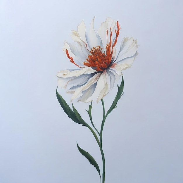 Una flor con un tallo verde y una flor blanca con naranja.