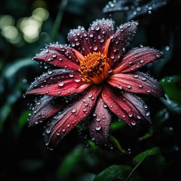 Flor tropical ficticia con gotas de agua