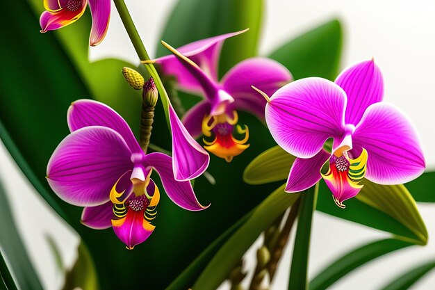 Flor tropical orquídeas cola de zorro Rhynchostylis gigantea larga inflorescencia de flores con verde