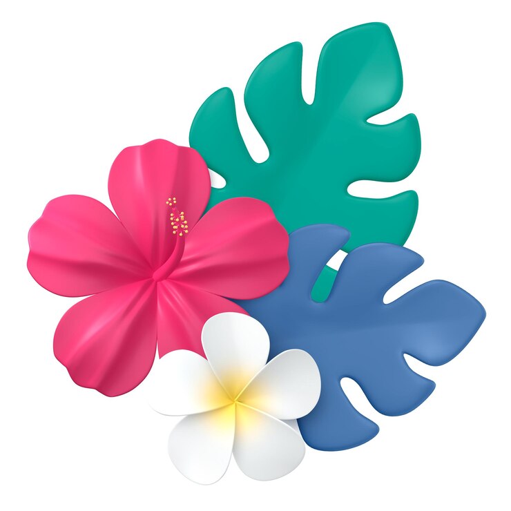 Flor tropical pegatina png de dibujos animados botánicos en 3D de fondo transparente