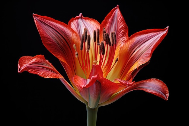 Una flor de tulipán africano con detalle de hoja ai generativa