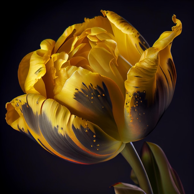Flor de tulipán amarillo tulipanes realistas planta acuarela ilustración AI generativa