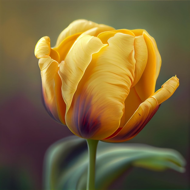 Flor de tulipán amarillo tulipanes realistas planta acuarela ilustración AI generativa