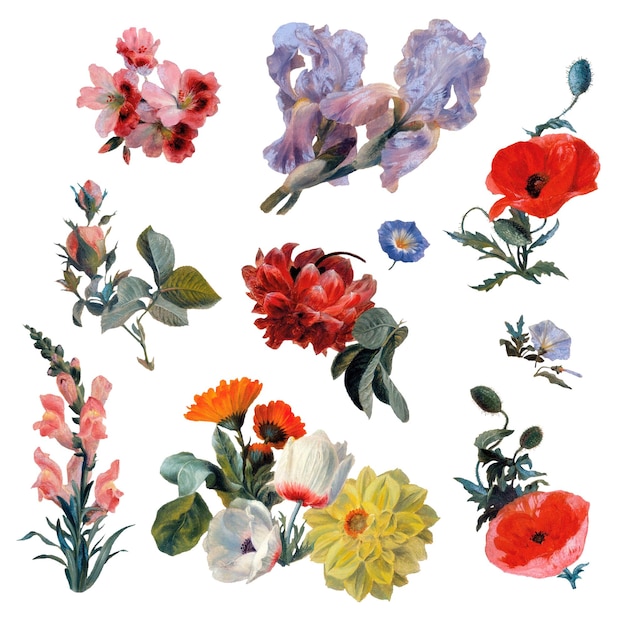 Flor de verano png pegatina dibujada a mano remezclada de las obras de arte de JacquesLaurent Agasse