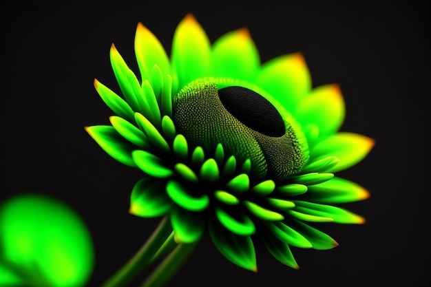 Una flor verde con un fondo negro y la palabra flor en ella.