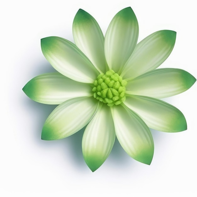 Una flor verde con hojas verdes y una flor verde con el centro.