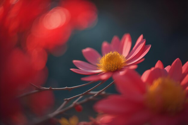 Flor vermelha bonita no jardim com fundo bokeh generativo ai