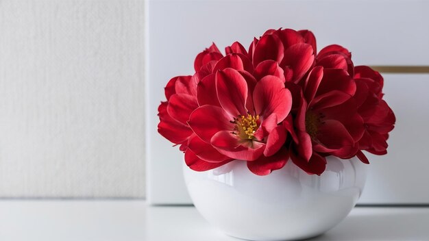 Flor vermelha em vaso branco