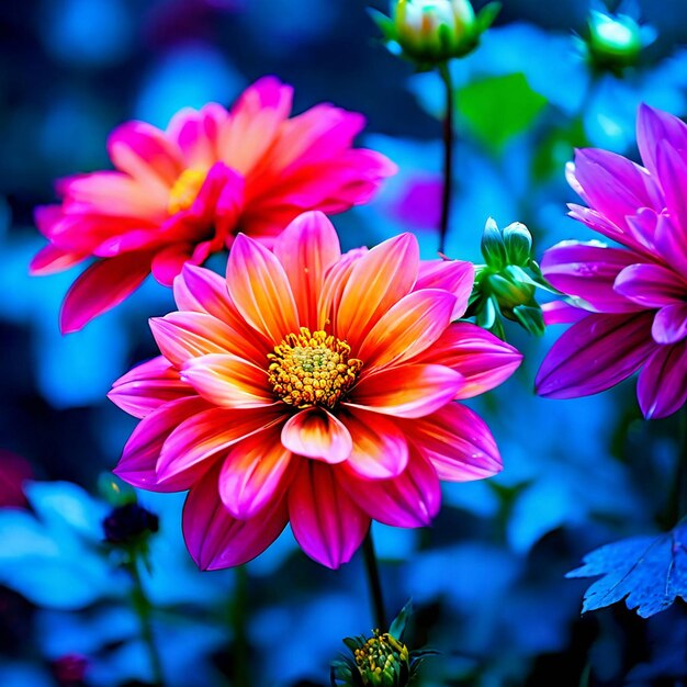 Foto una flor vibrante contra un llamativo telón de fondo negro