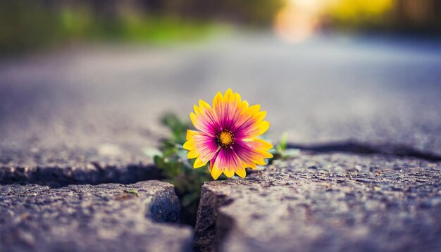 Flor vibrante flor colorida pavimento urbano grieta calle nueva vida esperanza símbolo de resiliencia