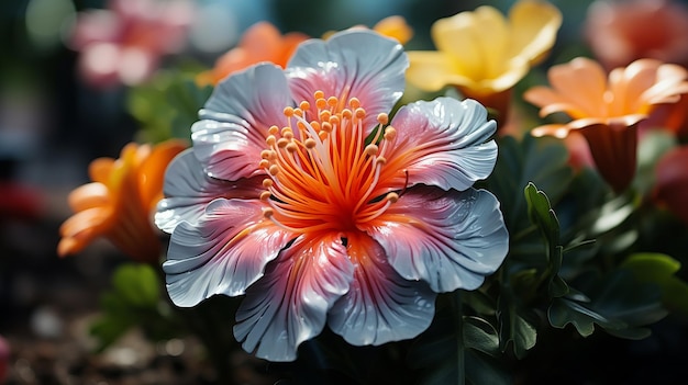 Una flor vibrante sobre un fondo natural de follaje tropical oscuro GENERAR IA