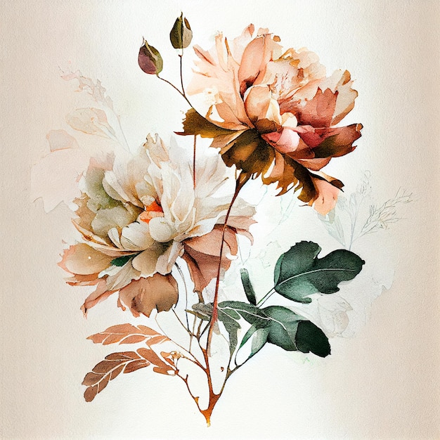 Flor vintage aquarela de dupla exposição abstrata Ilustração digital