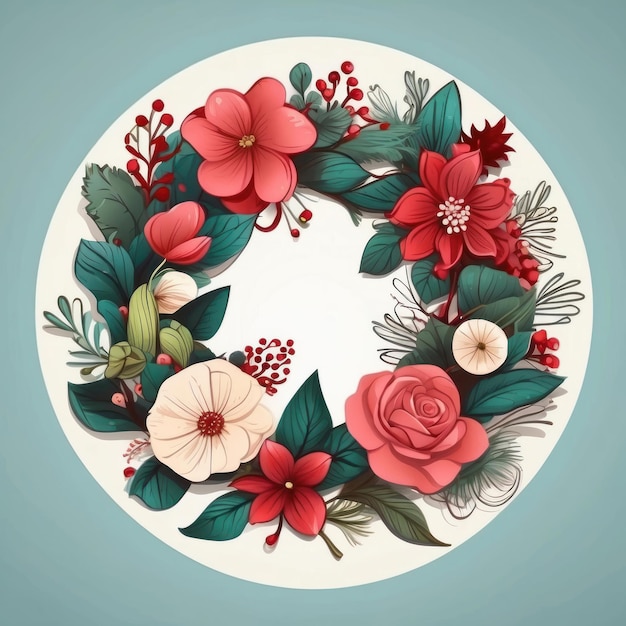 Flora festiva Ilustrada a mano Elemento de Navidad redondo para diseños