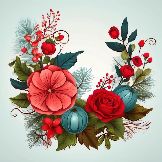 Foto flora festiva ilustrada a mano elemento de navidad redondo para diseños