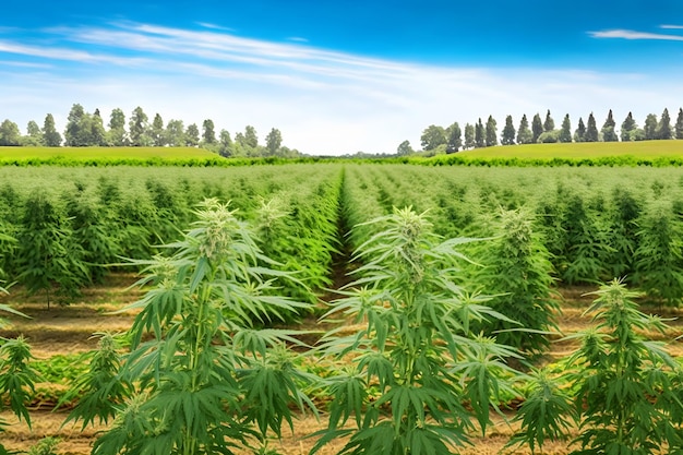 Floración de marihuana Plantas naturaleza del campo agrícola con red neuronal verde IA generada