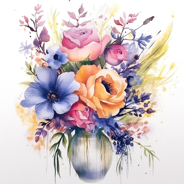 Florais em aquarela para cartão de casamento