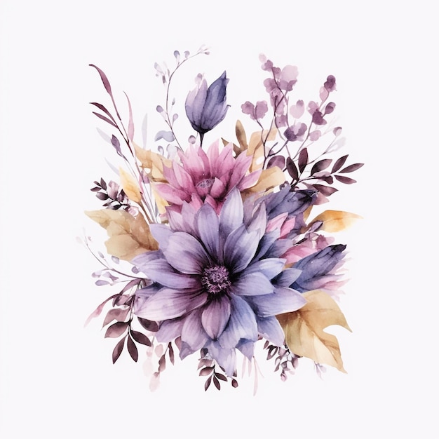 Florais em aquarela para elemento de convite de casamento por Generated AI