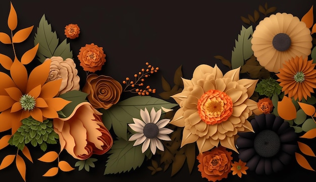 Floral abstrakt orange Farbe Blume Grenze Hintergrundbild AI generiert