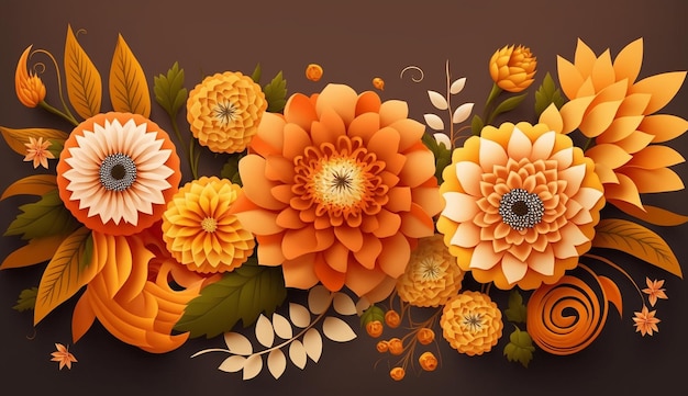 Floral abstrakt orange Farbe Blume Grenze Hintergrundbild AI generiert