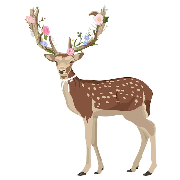 Floral ciervo png ilustración decoración de flores animal salvaje pegatina fondo transparente