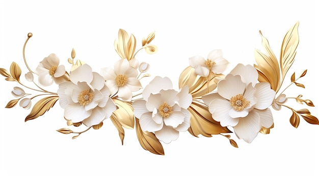Floral dorado marco de boda de flor dorado aislado fondo blanco