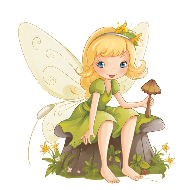 Foto floral fairyland deleite clipart vibrante de uma fada bonita com asas coloridas e adornos de flores