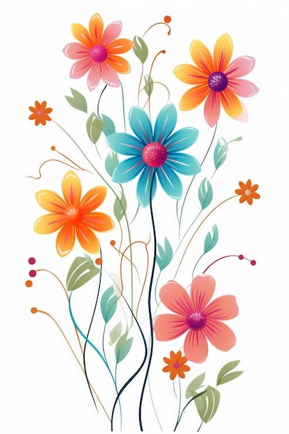 Floral floral y hojas en estilo vectorial sobre fondo blanco Creado con tecnología de IA generativa