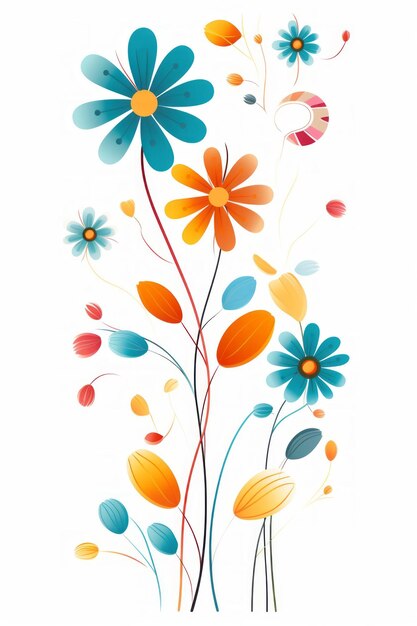 Floral floral y hojas en estilo vectorial sobre fondo blanco Creado con tecnología de IA generativa