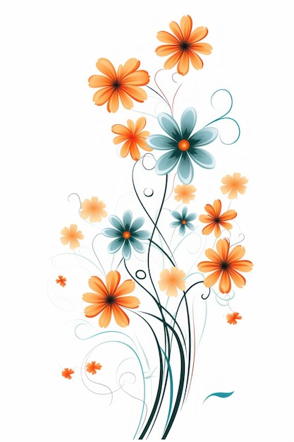 Floral floral y hojas en estilo vectorial sobre fondo blanco Creado con tecnología de IA generativa