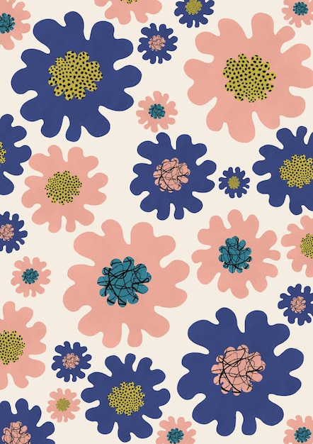Floral pintado a mano dibujado a mano abstracto estético mediados de siglo moderno línea arte colorido lienzo arte