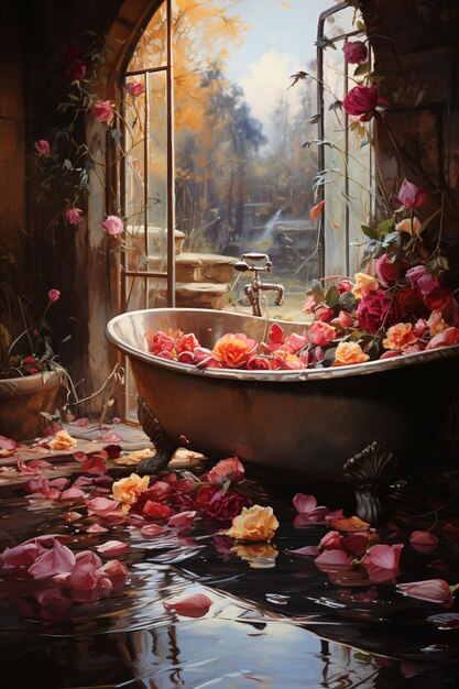 Floral Retreat Craig Mullins Ästhetik mit Rosenblättern im Bad