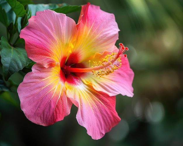 Foto floral rosa hermosa flor de hibisco rosa y amarillo en puerta vallarta méxico