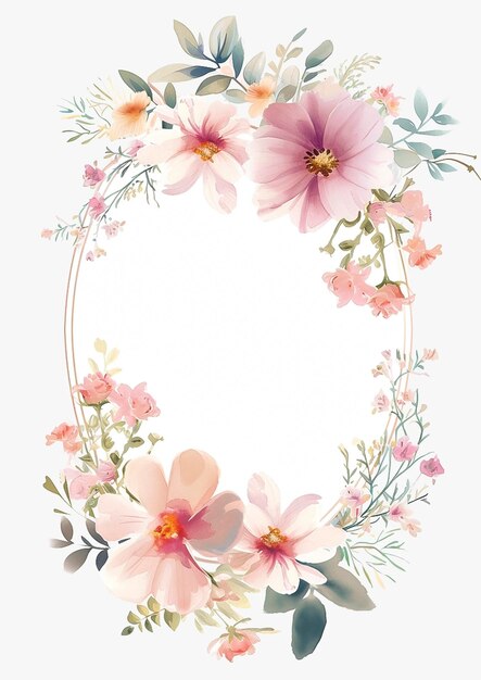 Foto floral wreath with pink flowers and green leaves