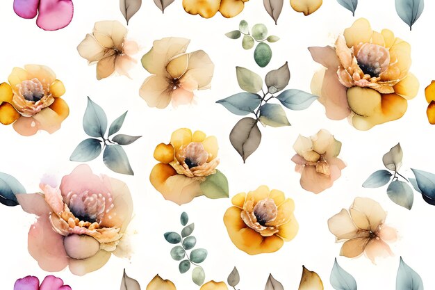 Foto florale nahtlose muster, detaillierte aquarell-botanische illustrationen