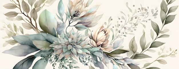 Floraler botanischer Aquarell-Hochzeitshintergrund