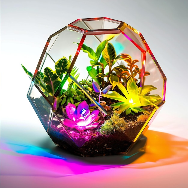 Foto florário de vidro com suculentas e plantas