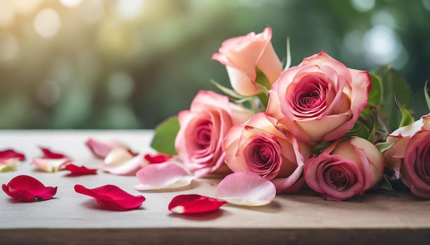 Foto florecía en una mesa prístina simbolizando el amor la belleza y la elegancia