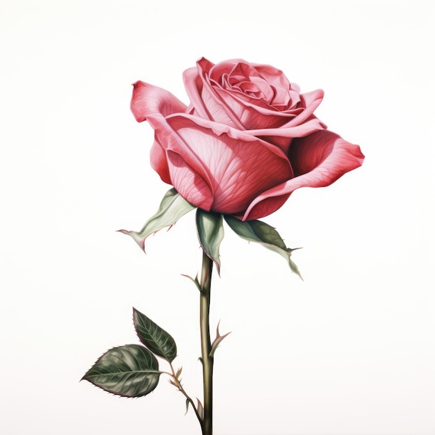Floreciendo en simplicidad Un capullo de rosa realista y delicadamente desplegado sobre un lienzo blanco