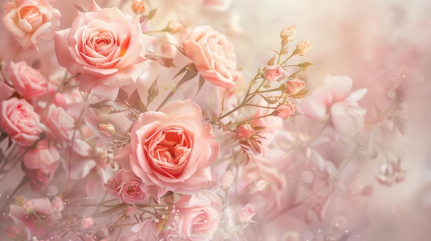 Florecimiento de verano rosas delicadas en flores en florecimiento fondo festivo pastel y suaves ramos de flores coche