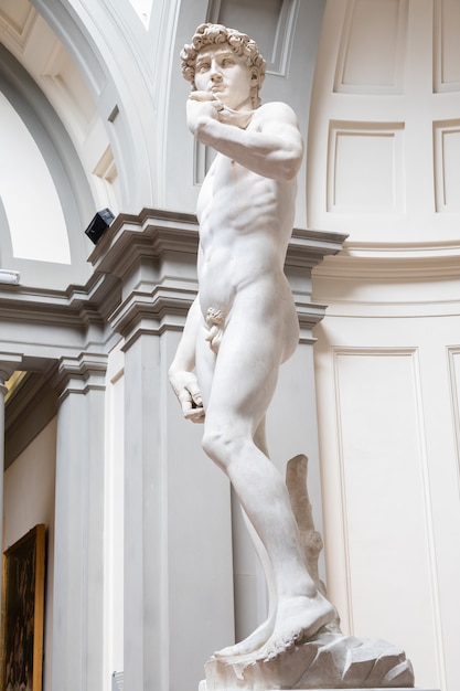 Florencia, Italia - Circa agosto de 2021: Escultura de David de Michelangelo Buonarroti. La obra maestra del arte renacentista.