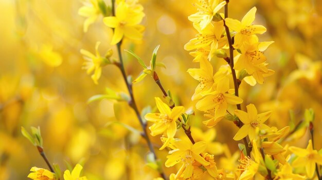 Foto florentes arbustos de forsythia amarelos no jardim de primavera natureza de fundo com forsythia vibrante