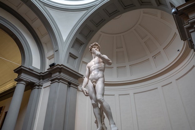 Florenz, Italien - 24. Juni 2018: Nahaufnahme der Renaissance-Skulptur ist David von Michelangelo, erstellt zwischen 1501 und 1504 in der Akademie der bildenden Künste von Florenz (Accademia di Belle Arti di Firenze)