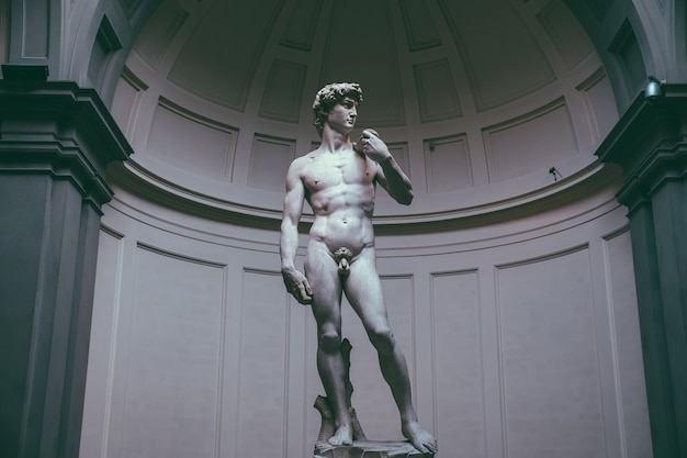 Florenz, Italien - 24. Juni 2018: Nahaufnahme der Renaissance-Skulptur ist David von Michelangelo, erstellt zwischen 1501 und 1504 in der Akademie der bildenden Künste von Florenz (Accademia di Belle Arti di Firenze)