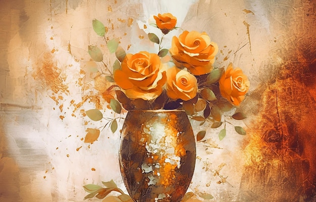 Florero abstracto de pintura dorada moderna Flor de plantas en un florero elemento dorado